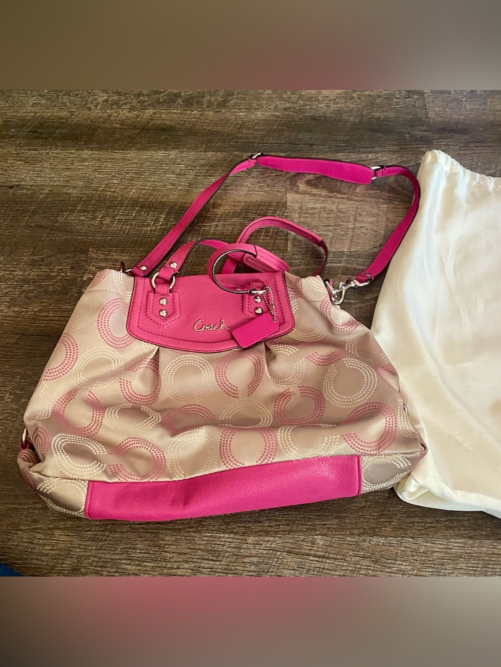 Coach Ashley Signature Tan And Pink Leather Satchel Shoulder Bag A1626-F20049